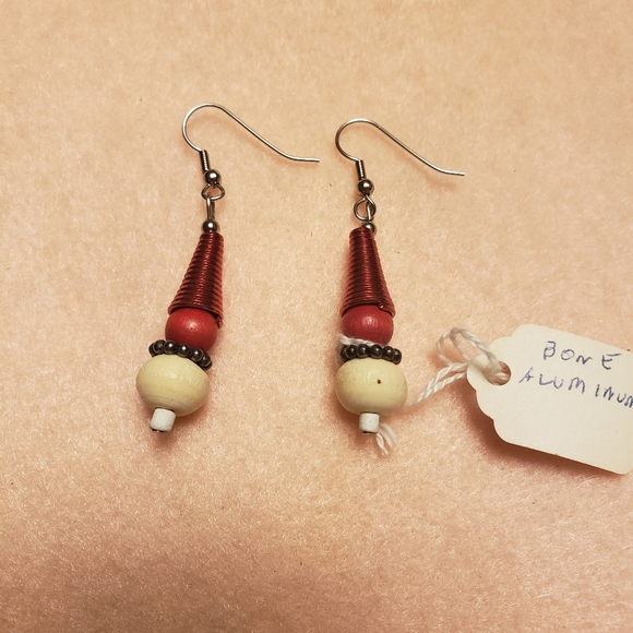 Bone & Aluminum Beaded Earrings with Surgical Steel Posts - Picture 2 of 3